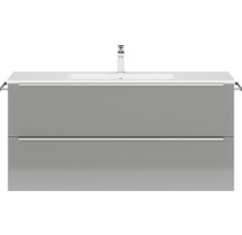Set de meubles de salle de bains NOBILIA Programm 1 lxhxp 121 x 59,1 x 48,7 cm couleur de façade gris haute brillance avec vasque pour meuble barre de prise chrome mat 124