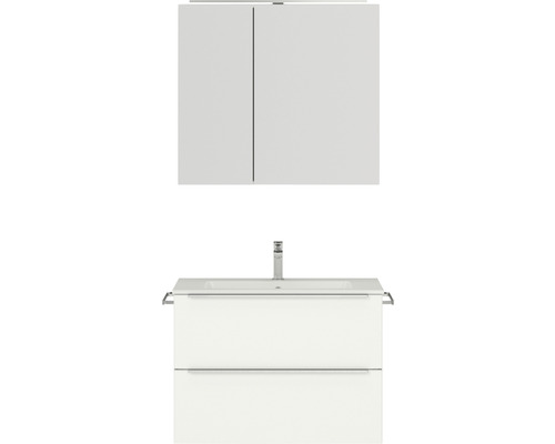 Badmöbel-Set NOBILIA Programm 1 BxHxT 81 x 169,1 x 48,7 cm Frontfarbe weiß matt mit Möbel-Waschtisch und Spiegelschrank 2-türig mit LED-Beleuchtung Griffleiste chrom matt 056