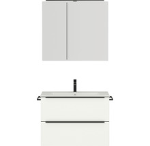 Badmöbel-Set NOBILIA Programm 1 BxHxT 81 x 169,1 x 48,7 cm Frontfarbe weiß matt mit Möbel-Waschtisch und Spiegelschrank 2-türig mit LED-Beleuchtung Griffleiste schwarz 057