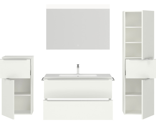 Badezimmermöbel-Set mit Waschtisch, Spiegelschrank und Hochschränken