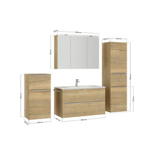 Badmöbel-Set NOBILIA Programm 1 BxHxT 210 x 169,1 x 48,7 cm Frontfarbe eiche natur mit Möbel-Waschtisch und Spiegelschrank 3-türig mit LED-Beleuchtung Unterschrank Midischrank Griffleiste schwarz 119