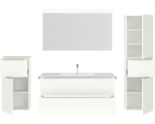 Ensemble de meubles de salle de bains avec lavabo, armoire de toilette et armoires hautes