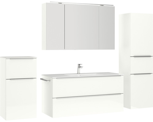 Badezimmer-Set mit Waschtisch, Spiegelschrank und Hochschrank für eine moderne Badeinrichtung