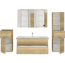 Badmöbel-Set NOBILIA Programm 1 BxHxT 230 x 169,1 x 48,7 cm Frontfarbe eiche natur mit Möbel-Waschtisch und Spiegelschrank 3-türig mit LED-Beleuchtung Unterschrank Midischrank Griffleiste chrom matt 158