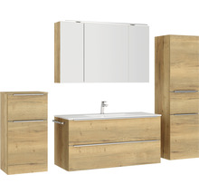 Badmöbel-Set NOBILIA Programm 1 BxHxT 230 x 169,1 x 48,7 cm Frontfarbe eiche natur mit Möbel-Waschtisch und Spiegelschrank 3-türig mit LED-Beleuchtung Unterschrank Midischrank Griffleiste chrom matt 158