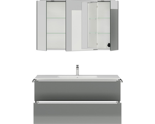 Badezimmermöbelset mit Waschbeckenunterschrank, Waschbecken und Spiegelschrank