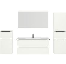 Badmöbel-Set NOBILIA Programm 1 BxHxT 230 x 169,1 x 48,7 cm Frontfarbe weiß matt mit Möbel-Waschtisch weiß und Spiegel mit LED-Beleuchtung Midischrank Unterschrank Griffleiste schwarz 145