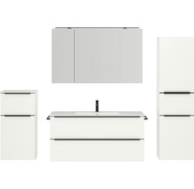 Badmöbel-Set NOBILIA Programm 1 BxHxT 230 x 169,1 x 48,7 cm Frontfarbe weiß matt mit Möbel-Waschtisch und Spiegelschrank 3-türig mit LED-Beleuchtung Unterschrank Midischrank Griffleiste schwarz 153