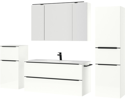 Badezimmer-Set mit Waschtisch, Waschbecken, Spiegelschrank und Hochschrank