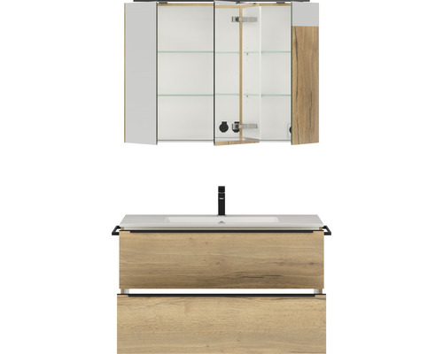 Meuble-lavabo avec meuble bas et armoire de toilette pour l''aménagement de la salle de bains