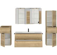 Badmöbel-Set NOBILIA Programm 1 BxHxT 230 x 169,1 x 48,7 cm Frontfarbe eiche natur mit Möbel-Waschtisch und Spiegelschrank 3-türig mit LED-Beleuchtung Unterschrank Midischrank Griffleiste schwarz 159
