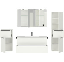 Badmöbel-Set NOBILIA Programm 1 BxHxT 230 x 169,1 x 48,7 cm Frontfarbe weiß matt mit Möbel-Waschtisch und Spiegelschrank 3-türig mit LED-Beleuchtung Unterschrank Midischrank Griffleiste schwarz 153
