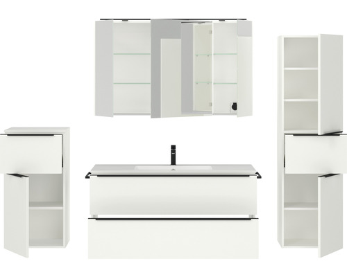 Ensemble de salle de bains avec lavabo, armoire de toilette et armoire latérale