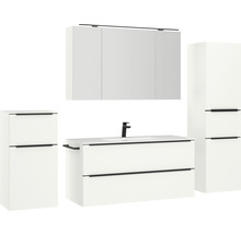 Badmöbel-Set NOBILIA Programm 1 BxHxT 230 x 169,1 x 48,7 cm Frontfarbe weiß matt mit Möbel-Waschtisch und Spiegelschrank 3-türig mit LED-Beleuchtung Unterschrank Midischrank Griffleiste schwarz 153