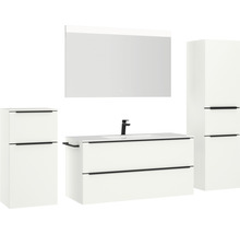 Badmöbel-Set NOBILIA Programm 1 BxHxT 230 x 169,1 x 48,7 cm Frontfarbe weiß matt mit Möbel-Waschtisch weiß und Spiegel mit LED-Beleuchtung Midischrank Unterschrank Griffleiste schwarz 145