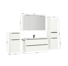 Badmöbel-Set NOBILIA Programm 1 BxHxT 230 x 169,1 x 48,7 cm Frontfarbe weiß matt mit Möbel-Waschtisch und Spiegelschrank 3-türig mit LED-Beleuchtung Unterschrank Midischrank Griffleiste schwarz 153