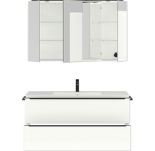 Badmöbel-Set NOBILIA Programm 1 BxHxT 121 x 169,1 x 48,7 cm Frontfarbe weiß hochglanz mit Möbel-Waschtisch und Spiegelschrank 3-türig mit LED-Beleuchtung Griffleiste schwarz 139