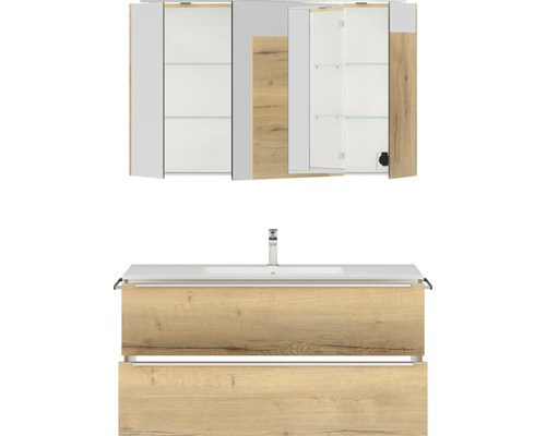 Badezimmermöbelset mit Waschtischunterschrank, Waschbecken und Spiegelschrank