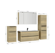 Badmöbel-Set NOBILIA Programm 1 BxHxT 230 x 169,1 x 48,7 cm Frontfarbe eiche natur mit Möbel-Waschtisch und Spiegelschrank 3-türig mit LED-Beleuchtung Unterschrank Midischrank Griffleiste schwarz 159