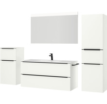 Badmöbel-Set NOBILIA Programm 1 BxHxT 230 x 169,1 x 48,7 cm Frontfarbe weiß matt mit Möbel-Waschtisch weiß und Spiegel mit LED-Beleuchtung Midischrank Unterschrank Griffleiste schwarz 145