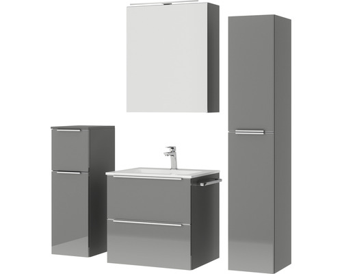 Badezimmermöbelset mit Waschtischunterschrank, Spiegelschrank und Hochschrank