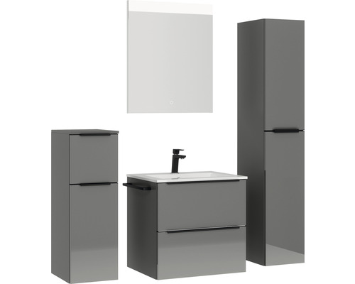 Badezimmer Set mit Waschtisch, Waschbecken, Spiegelschrank und Hochschränken