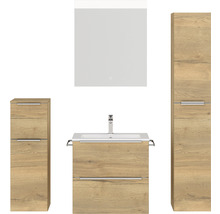 Badezimmersatz mit Waschtisch, Waschbecken, Spiegelschrank und zwei Hochschränken