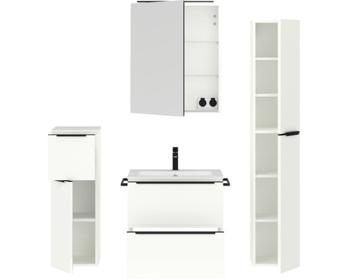 Badezimmerset mit Waschbeckenunterschrank, Spiegelschrank und Hochschrank