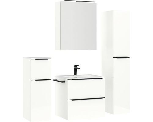 Badezimmer-Set mit Waschtisch, Waschbecken, Spiegelschrank und Hochschrank