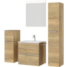 Badezimmer-Set mit Waschtischunterschrank, Waschbecken, Spiegelschrank und Hochschrank im Holzdekor