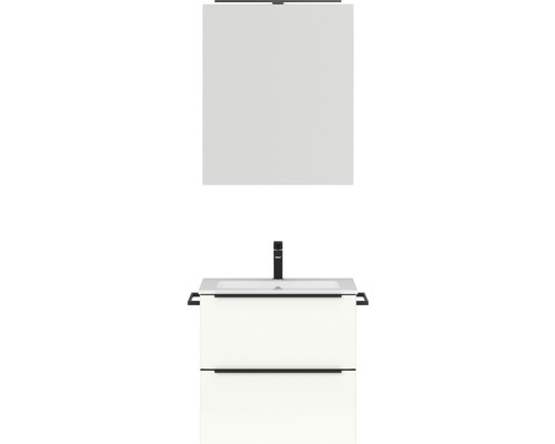 Set de meubles de salle de bains NOBILIA Programm 1 lxhxp 61 x 169,1 x 48,7 cm couleur de façade blanc haute brillance avec vasque pour meuble et armoire de toilette à 1 portes avec éclairage LED barre de prise noir 020