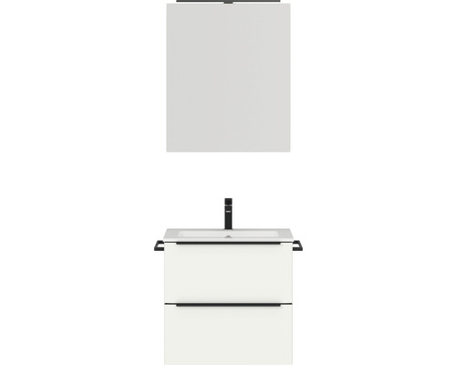 Set de meubles de salle de bains NOBILIA Programm 1 lxhxp 61 x 169,1 x 48,7 cm couleur de façade blanc mat avec meuble à vasque et armoire de toilette à 1 porte avec éclairage LED barre de prise noir 018