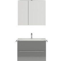 Badmöbel-Set NOBILIA Programm 1 BxHxT 81 x 169,1 x 48,7 cm Frontfarbe grau hochglanz mit Möbel-Waschtisch und Spiegelschrank 2-türig mit LED-Beleuchtung Griffleiste chrom matt 060