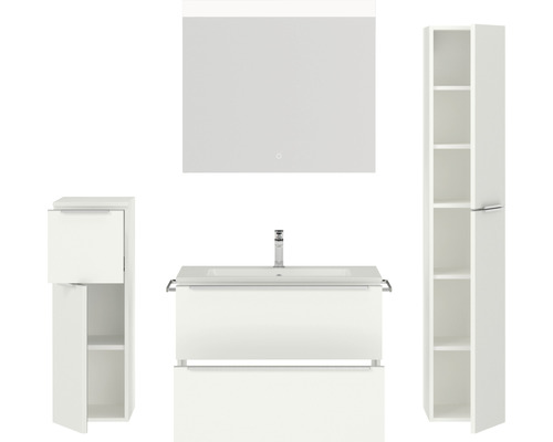 Ensemble de salle de bains avec lavabo, armoire de toilette et armoire haute pour une salle de bains élégante