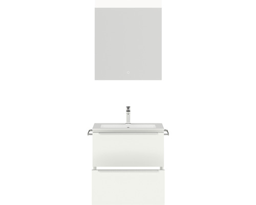 Meuble-lavabo blanc avec miroir pour la salle de bain