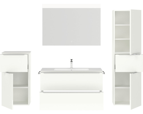 Ensemble de salle de bains avec meuble sous-lavabo, armoire de toilette et armoire haute