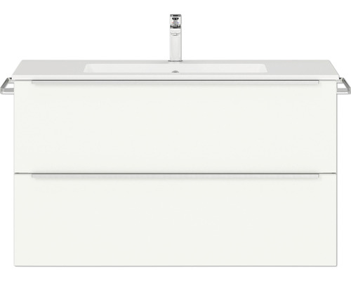 Set de meubles de salle de bains NOBILIA Programm 1 lxhxp 101 x 59,1 x 48,7 cm couleur de façade blanc mat avec meuble à vasque barre de prise chrome mat 080