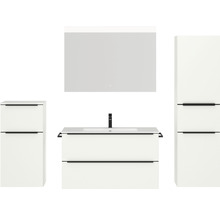 Badmöbel-Set NOBILIA Programm 1 BxHxT 210 x 169,1 x 48,7 cm Frontfarbe weiß matt mit Möbel-Waschtisch weiß und Spiegel mit LED-Beleuchtung Midischrank Unterschrank Griffleiste schwarz 105