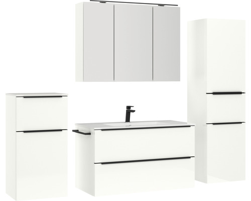 Badezimmer-Set mit Waschtisch, Waschbecken, Spiegelschrank und Hochschrank