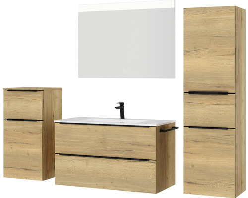 Ensemble de meubles de salle de bains avec meuble sous-lavabo, lavabo, armoire de toilette et armoire haute