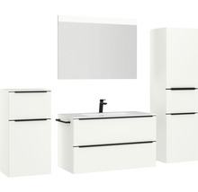 Badmöbel-Set NOBILIA Programm 1 BxHxT 210 x 169,1 x 48,7 cm Frontfarbe weiß matt mit Möbel-Waschtisch weiß und Spiegel mit LED-Beleuchtung Midischrank Unterschrank Griffleiste schwarz 105