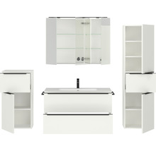Badmöbel-Set NOBILIA Programm 1 BxHxT 210 x 169,1 x 48,7 cm Frontfarbe weiß matt mit Möbel-Waschtisch und Spiegelschrank 3-türig mit LED-Beleuchtung Unterschrank Midischrank Griffleiste schwarz 113