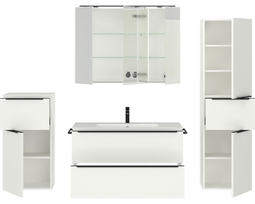 Ensemble de meubles de salle de bains blancs avec meuble sous-vasque, armoire de toilette et armoire haute