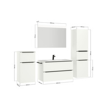 Badmöbel-Set NOBILIA Programm 1 BxHxT 210 x 169,1 x 48,7 cm Frontfarbe weiß matt mit Möbel-Waschtisch weiß und Spiegel mit LED-Beleuchtung Midischrank Unterschrank Griffleiste schwarz 105