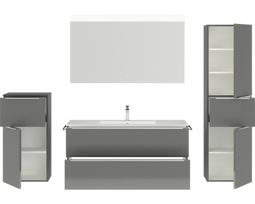 Badezimmermöbelset mit Waschtisch, Spiegelschrank und Hochschränken