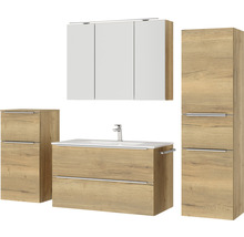 Badmöbel-Set NOBILIA Programm 1 BxHxT 210 x 169,1 x 48,7 cm Frontfarbe eiche natur mit Möbel-Waschtisch und Spiegelschrank 3-türig mit LED-Beleuchtung Unterschrank Midischrank Griffleiste chrom matt 118