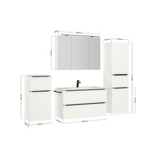 Badmöbel-Set NOBILIA Programm 1 BxHxT 210 x 169,1 x 48,7 cm Frontfarbe weiß matt mit Möbel-Waschtisch und Spiegelschrank 3-türig mit LED-Beleuchtung Unterschrank Midischrank Griffleiste schwarz 113