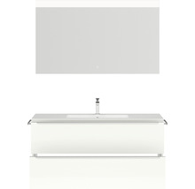 Badmöbel-Set NOBILIA Programm 1 BxHxT 121 x 169,1 x 48,7 cm Frontfarbe weiß hochglanz mit Möbel-Waschtisch weiß und Spiegel mit LED-Beleuchtung Griffleiste chrom matt 130
