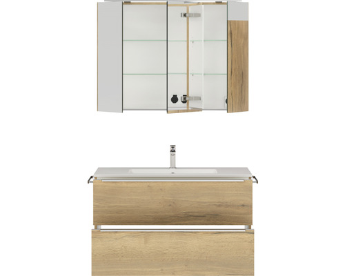 Badezimmermöbel-Set mit Waschtischunterschrank, Waschbecken und Spiegelschrank