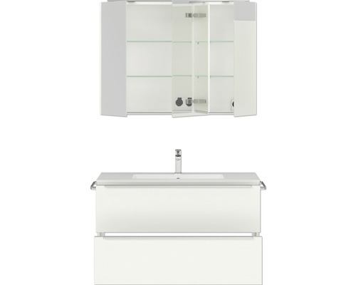 Waschtisch mit Waschbecken und Spiegelschrank für das Badezimmer